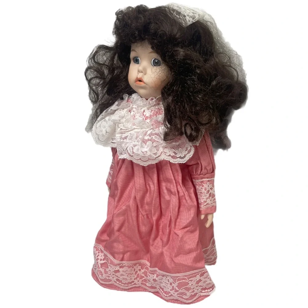 Vintage Music Box Doll Porcelain Musical Mermosa Cottage Core Lace Collectible